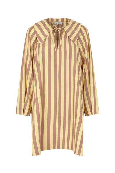 Stine Goya Jurk Soft Striped Embroidery, Collared Voluminious Dress