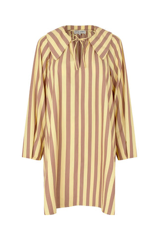 Stine Goya Jurk Soft Striped Embroidery, Collared Voluminious Dress